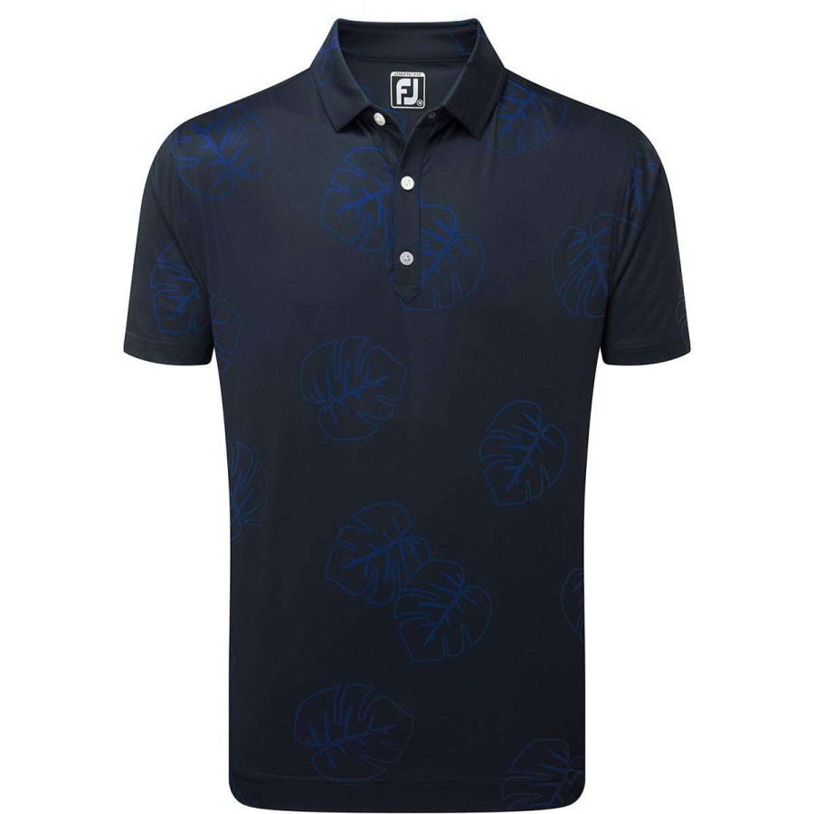 Shirts * | Footjoy Jungle Leaf Print Golf Polo Shirt 88786 Navy