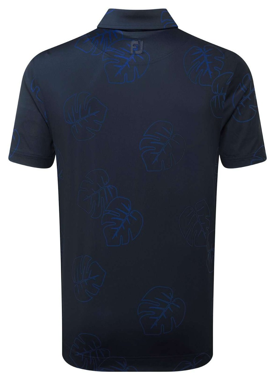 Shirts * | Footjoy Jungle Leaf Print Golf Polo Shirt 88786 Navy