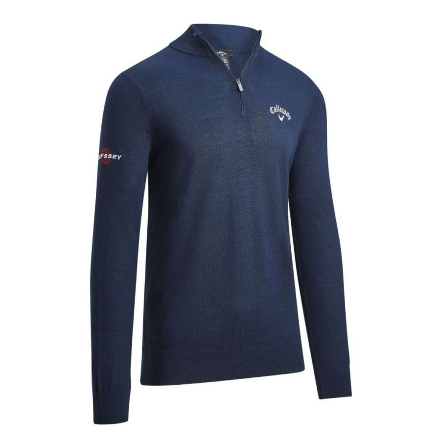 Mid Layers * | Callaway Blended Merino 1/4 Zip Golf Sweater Cggf80M1 Navy Blue-410