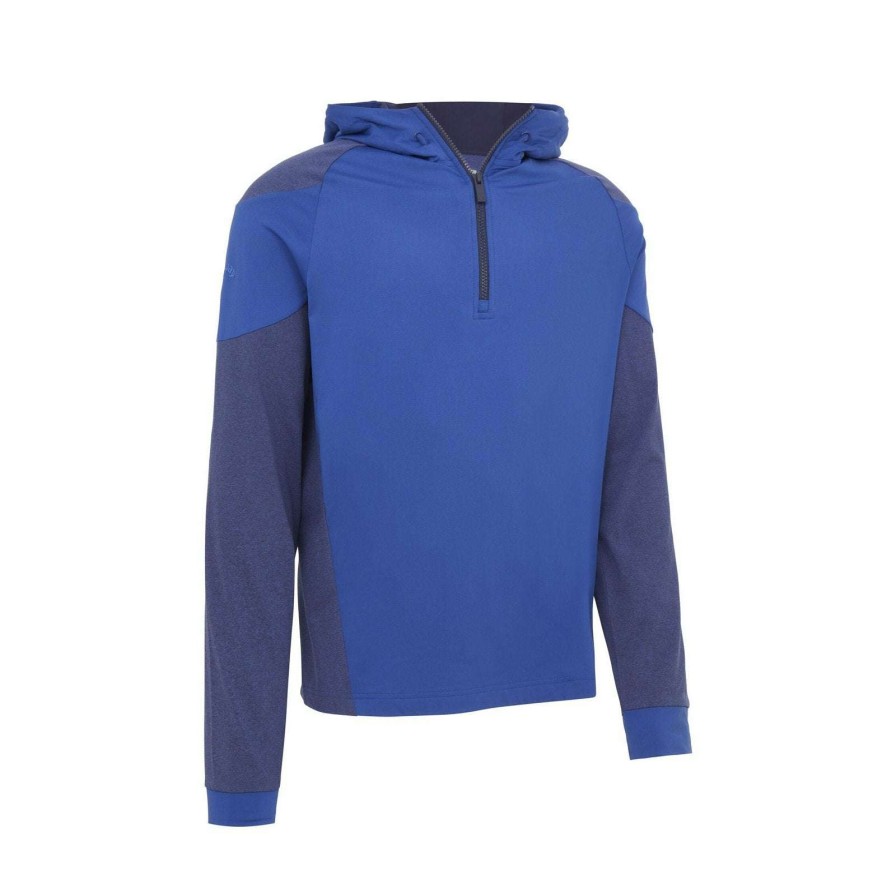 Mid Layers * | Callaway Mixed Media 1/4 Zip Golf Hoodie Cgkfc056 Mazarine Blue 434