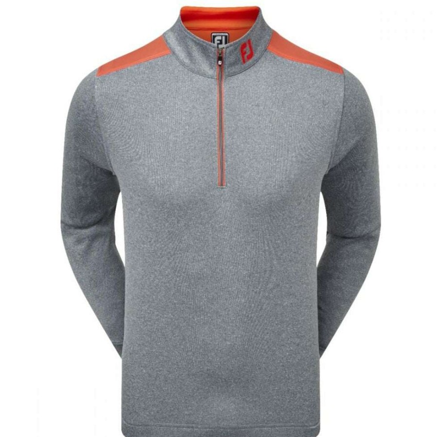 Mid Layers * | Footjoy Woven Yoke Golf Pullover 87994 Heather Smoke/Chilli