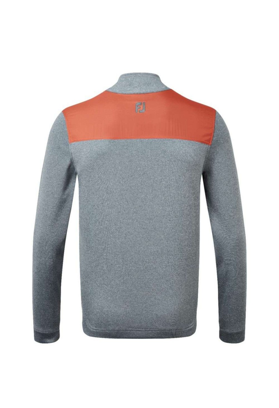 Mid Layers * | Footjoy Woven Yoke Golf Pullover 87994 Heather Smoke/Chilli