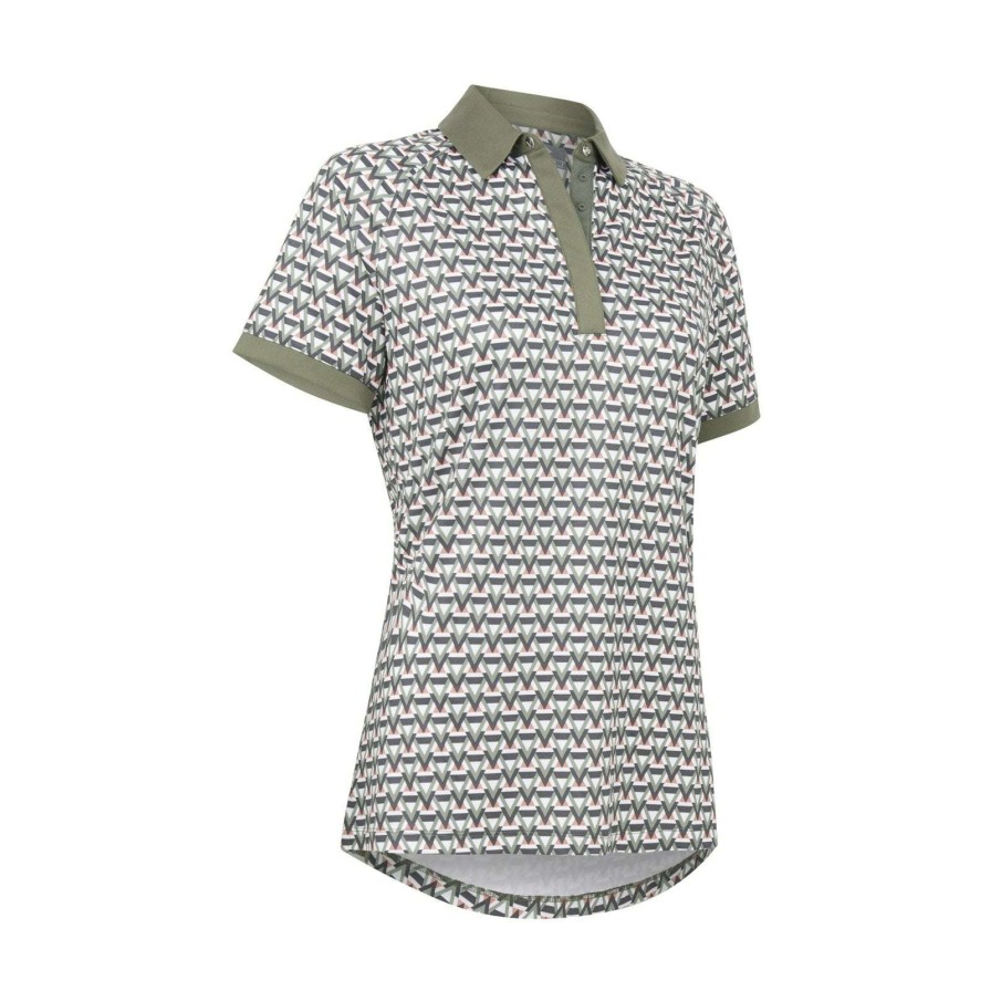 Polo Shirts * | Callaway Ladies Chev Printed Golf Polo Shirt Cgkfc070 Brilliant White 123