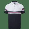 Shirts * | Footjoy Pique Stripe Coloured Block Golf Polo Shirt 90365 White/Navy