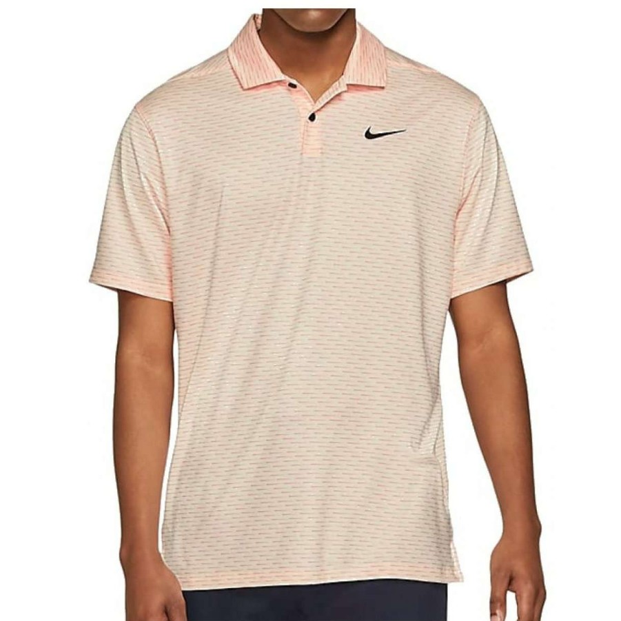 Shirts * | Nike Dry Vapor Striped Golf Polo Shirt Cu9798 Crimson Tint 814