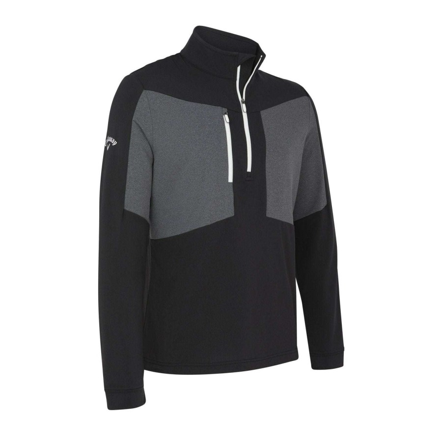 Mid Layers * | Callaway Aquapel Mixed Media 1/2 Zip Golf Sweater Cgkfc004 Caviar/Bright White 019