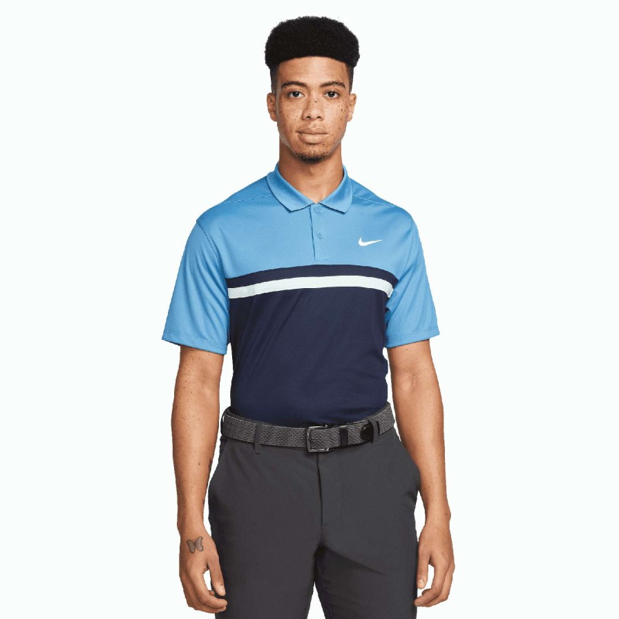 Shirts * | Nike Dri-Fit Victory Colour Block Golf Shirt Dh0845 Dutch Blue 469