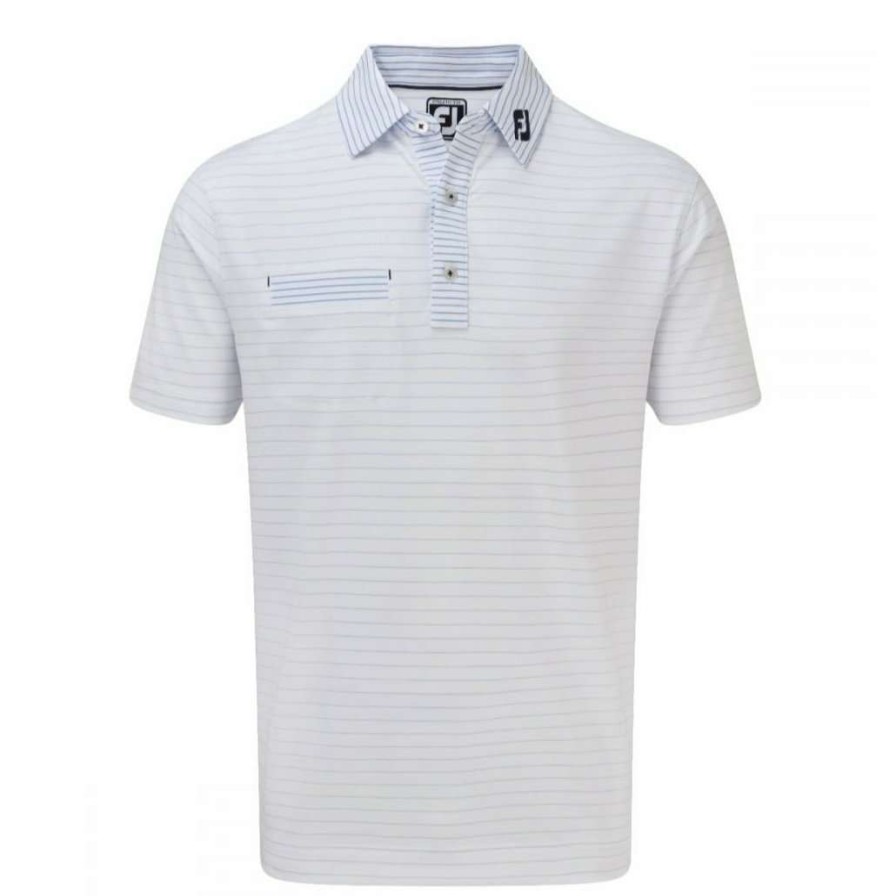 Shirts * | Footjoy Lisle Pinstripe Mix Golf Polo Shirt 84420 White Lagoon