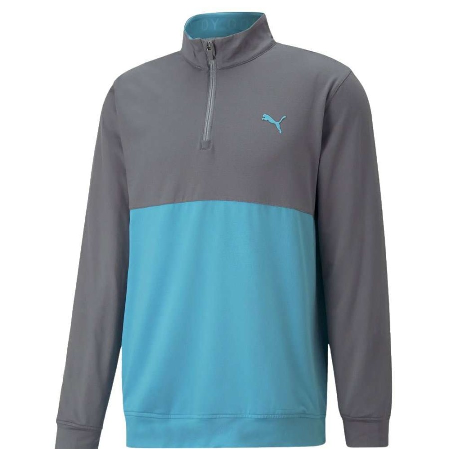 Mid Layers * | Puma Gamer Colour Block 1/4 Zip Golf Top 532985 Quiet Shade/Dusty Aqua 14