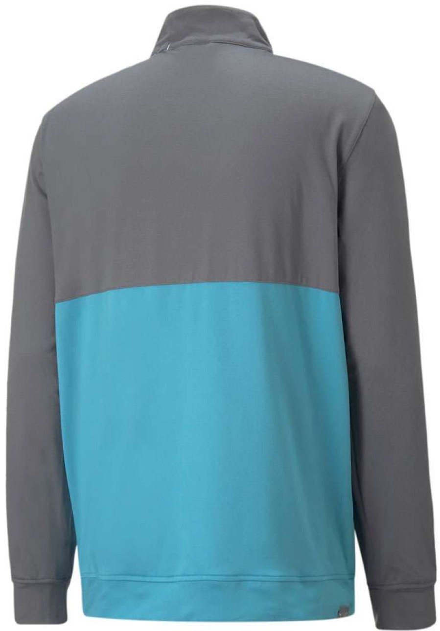 Mid Layers * | Puma Gamer Colour Block 1/4 Zip Golf Top 532985 Quiet Shade/Dusty Aqua 14