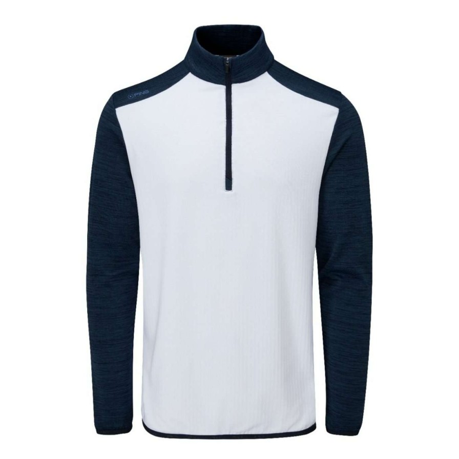 Mid Layers * | Ping Edison 1/2 Zip Golf Top P03411 White/Oxford Blue Marl Wob