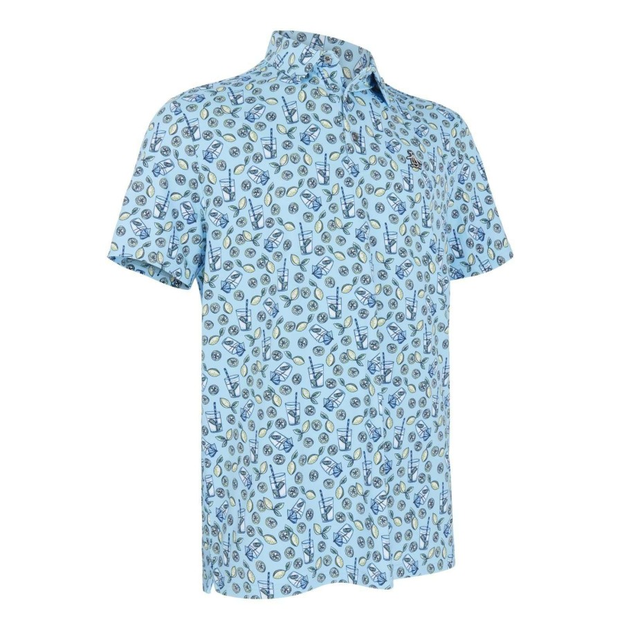 Shirts * | Original Penguin Lemonade All Over Print Golf Polo Shirt Ogksc042 Baltic Sea 454