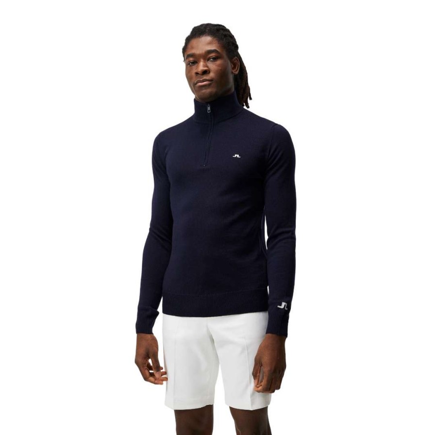 Mid Layers * | J.Lindeberg Kian 2.0 Tour Merino 1/2 Zip Golf Sweater Gmkw06357 Jl Navy 6855