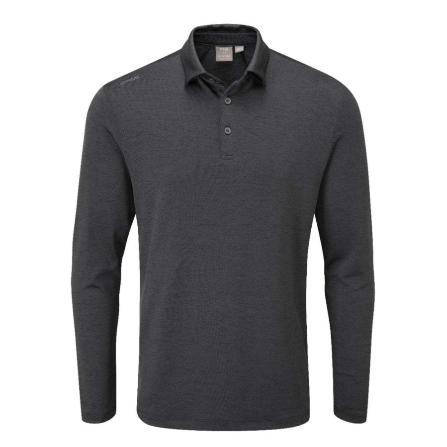 Shirts * | Ping Angus Mens Long Sleeve Golf Polo Shirt P03504 Asphalt Multi A3Eo