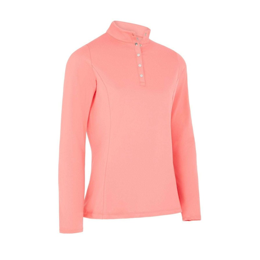 Polo Shirts * | Callaway Ladies Thermal Fleeceback Golf Polo Shirt Cgkfc077 Coral Paradise 694