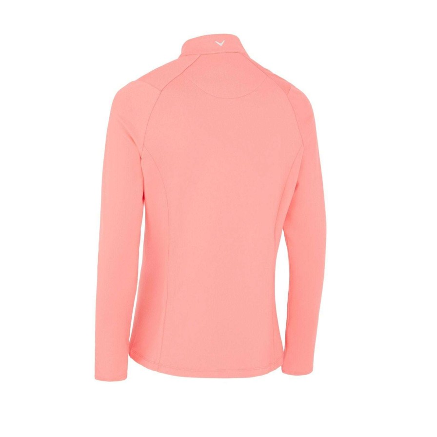 Polo Shirts * | Callaway Ladies Thermal Fleeceback Golf Polo Shirt Cgkfc077 Coral Paradise 694