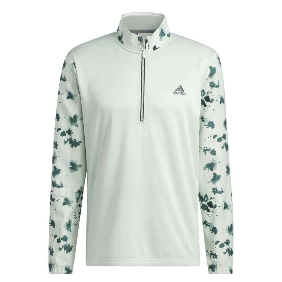 Mid Layers * | Adidas Splatter Print 1/4-Zip Golf Mid Layer Hn7174 Linen Green/Shadow Green