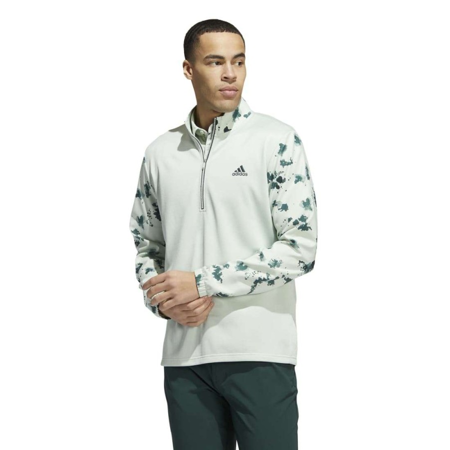 Mid Layers * | Adidas Splatter Print 1/4-Zip Golf Mid Layer Hn7174 Linen Green/Shadow Green