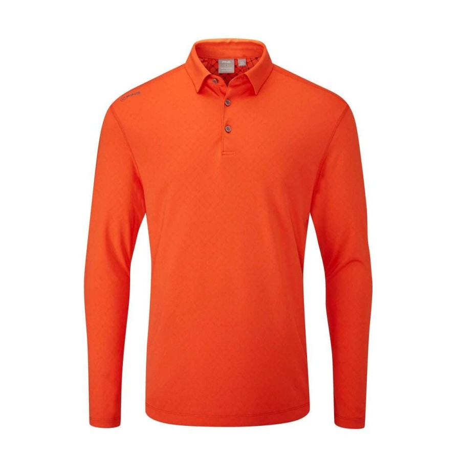 Shirts * | Ping Elemental Long Sleeve Golf Polo Shirt P03503 Flame 703