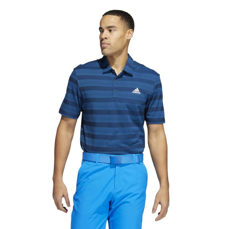 Shirts * | Adidas 2-Colour Stripe Golf Polo Shirt Hi5179 Crew Navy/Blue Rush