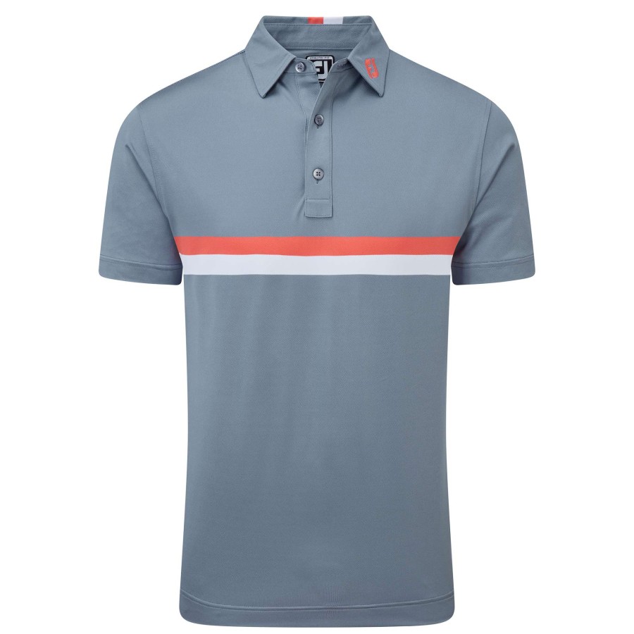 Shirts * | Footjoy Double Chest Band Pique Golf Polo Shirt 88390 Graphite/Coral/White