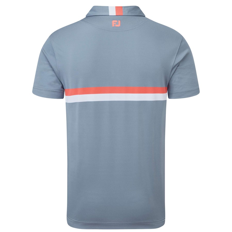 Shirts * | Footjoy Double Chest Band Pique Golf Polo Shirt 88390 Graphite/Coral/White