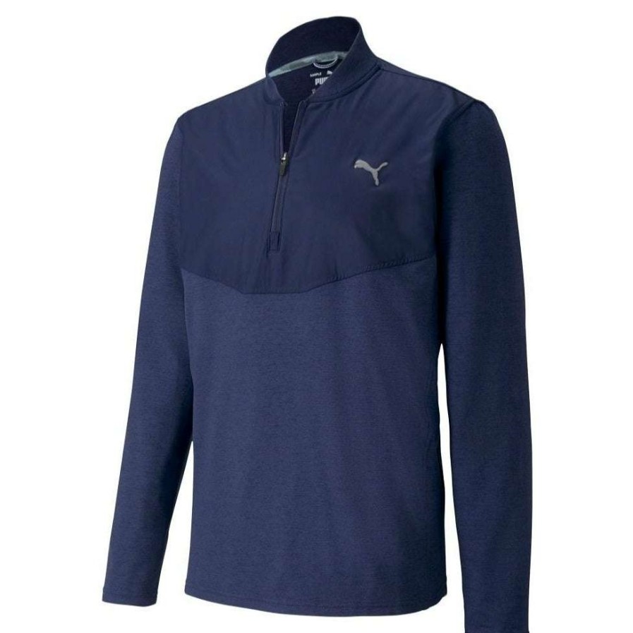 Mid Layers * | Puma Cloudspun Golf 1/4-Zip Pullover 597588 Peacoat Heather 02