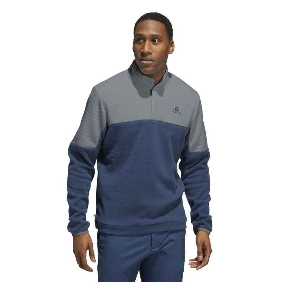 Mid Layers * | Adidas Dwr Block 1/4 Zip Golf Mid Layer Hf6528 Grey Three/Crew Navy